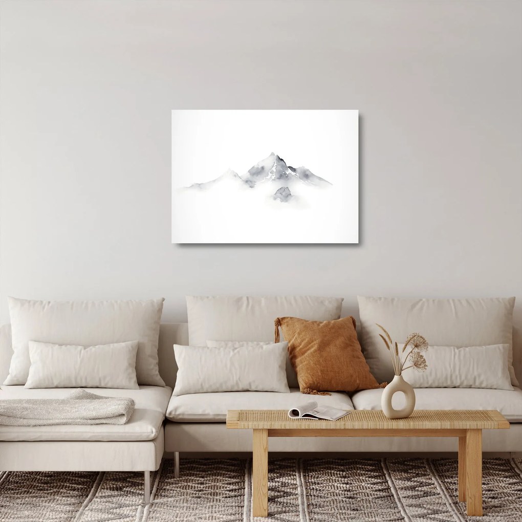 Sklenený obraz - Atramentová maľba hôr (70x50 cm)