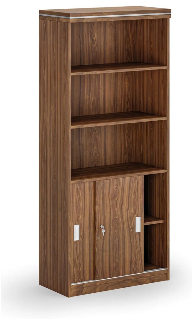 Kombinovaná kancelárska skriňa ARRISTO LUX, zasúvacie dvere, 800 x 400 x 1836 mm, orech