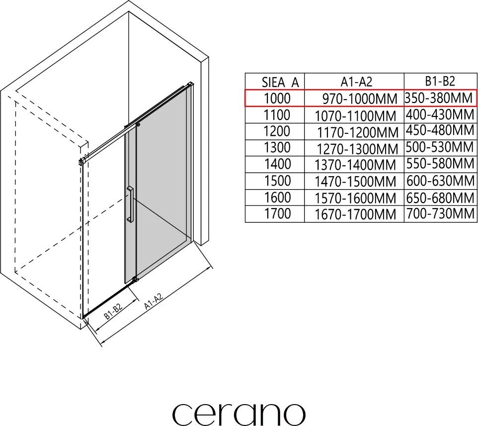 CERANO - Sprchové posuvné dvere Lantono L/P - 8 mm - Soft-Close - čierna matná, grafitové sklo - 100x195, CER-8050BD7235