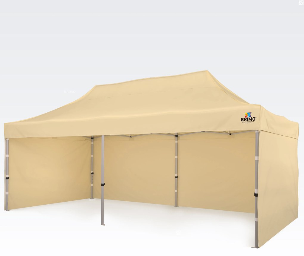 BRIMO Nožnicový párty stan EXCLUSIVE ALU 3x6 m s 3 stenami béžový