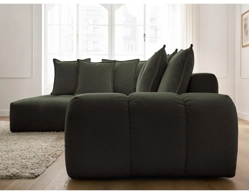 Zelená ženilková rozkladacia/s úložným priestorom rohová pohovka (ľavý roh/do L) Everest – Bobochic Paris