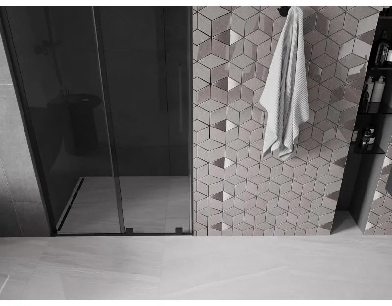 Mexen Velar L, posuvné sprchové dvere do otvoru 90 cm, 8mm šedé sklo, čierna matná, 871-090-003-41-70
