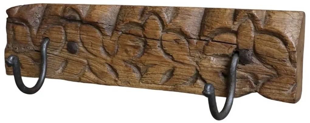 Hnedý antik vešiak z recyklovaného dreva s háčikmi Grimaud - 43*13*10 cm