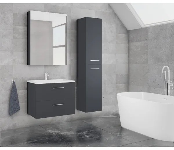 Kúpeľňová skrinka s umývadlom KATE + zrkadlová skrinka + nástenná skrinka, antracit