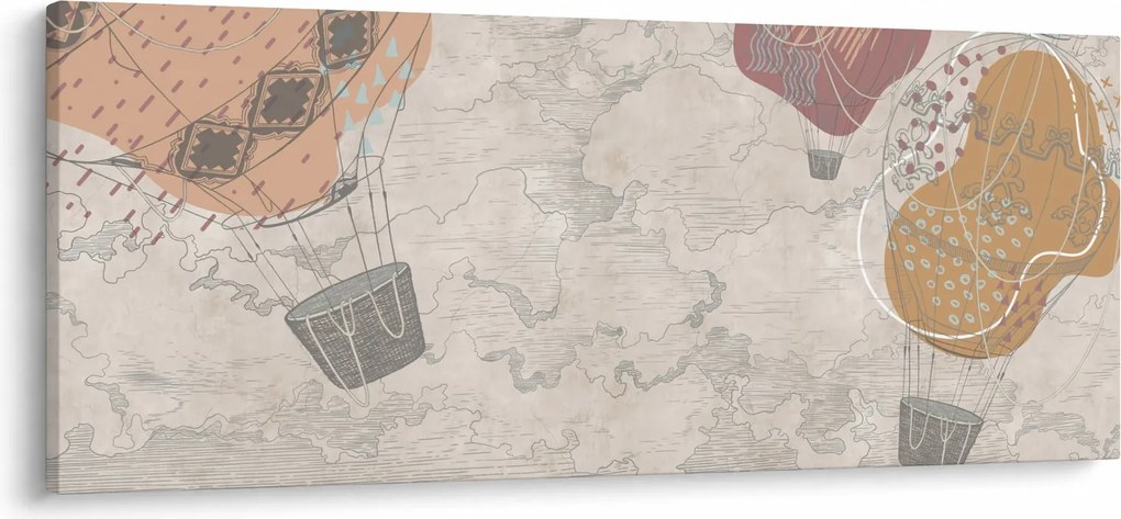 Obraz - Balóny nad mestom, teplé tóny (120x50 cm)