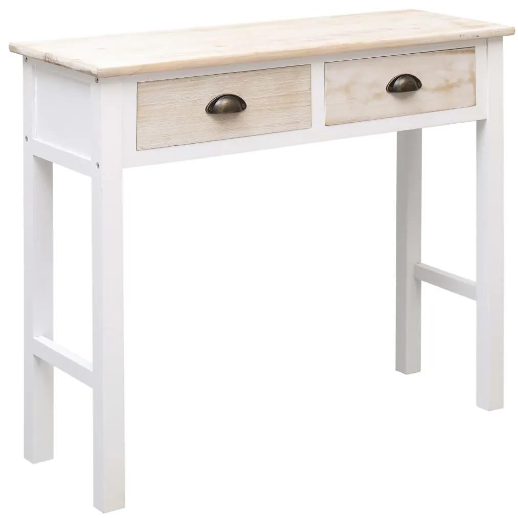 vidaXL Konzolový stolík biely a prírodný 90x30x77 cm drevený