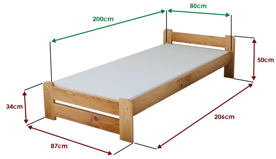 Posteľ Emily 80 x 200 cm, jelša Rošt: S lamelovým roštom, Matrac: Matrac Somnia 17 cm