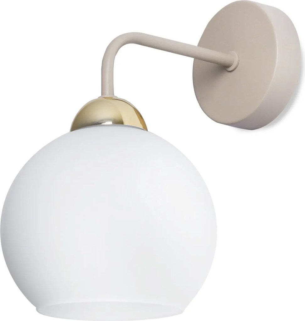 Nástenné svietidlo Eliza, 1x biele sklenené tienidlo, g/be