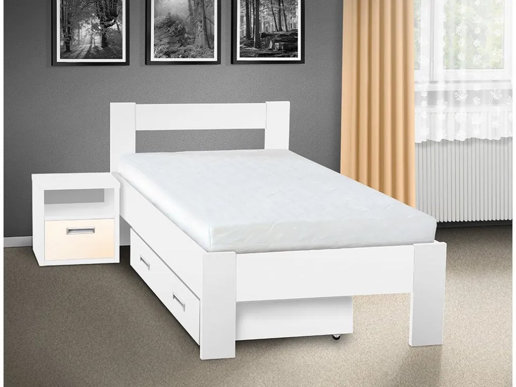 Nabytekmorava Drevená posteľ Sandra 200x120 cm farba lamina: orech 729, typ úložného priestoru: úložný priestor - šuplík, typ matraca: matraca 15 cm