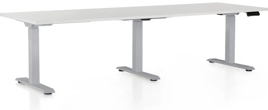 Výškovo nastaviteľný stôl OfficeTech Long, 240 x 80 cm, sivá podnož, svetlo sivá