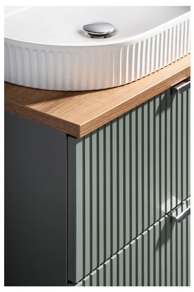 Závesná skrinka Line Reed Green Pati s doskou a umývadlami 140 cm zelená/dub coast evoke