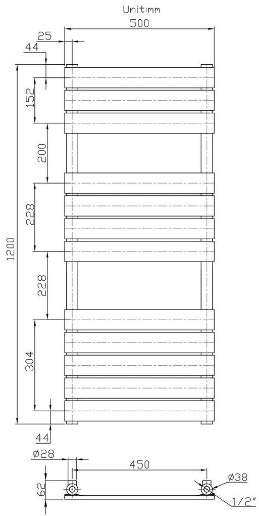 Gamma Erga Classic, vykurovacie teleso 1200x500 mm, 661W, čierna matná, ERG-LAV-CLAS-12050-BK