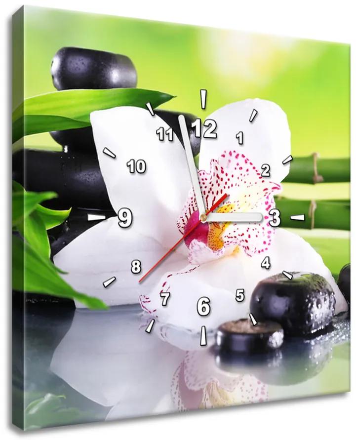 Gario Obraz s hodinami Biela orchidea a kamene Rozmery: 100 x 40 cm