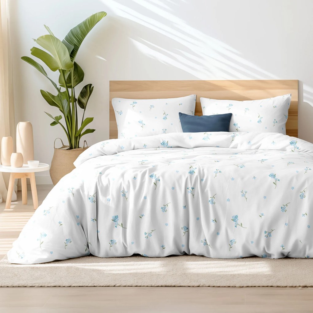 Goldea bavlnené posteľné obliečky - nezábudky 150 x 200 a 50 x 60 cm