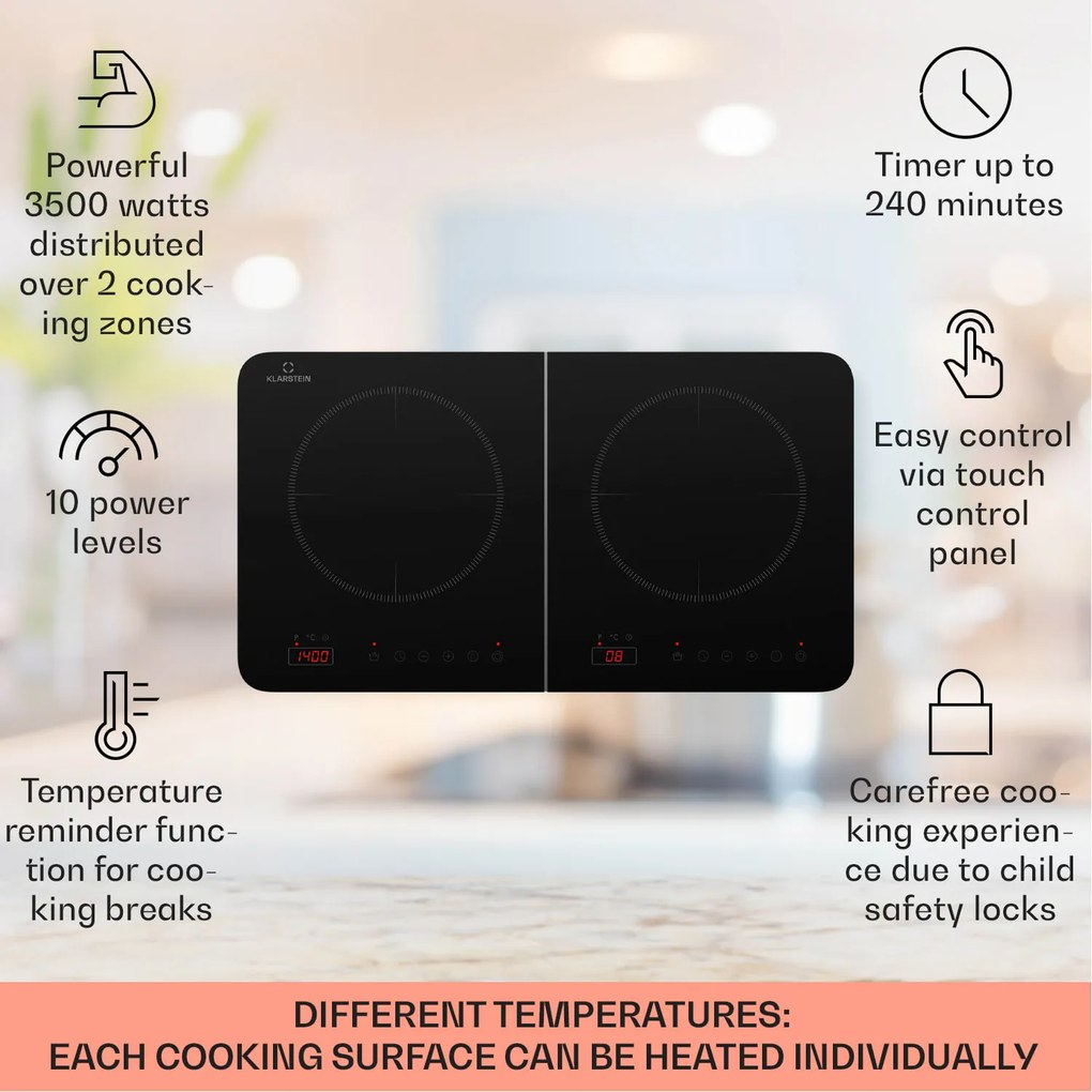 Klarstein Cookio, dvojitá indukčná varná doska, 3500 W, časovač, sklokeramika