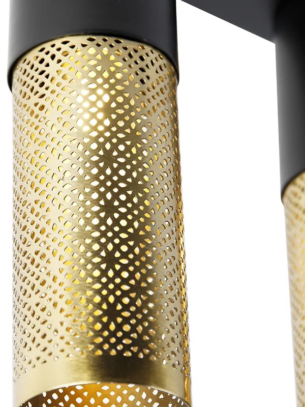 Priemyselné stropné svietidlo čierne so zlatom obdĺžnikové 3-svetlo - Raspi