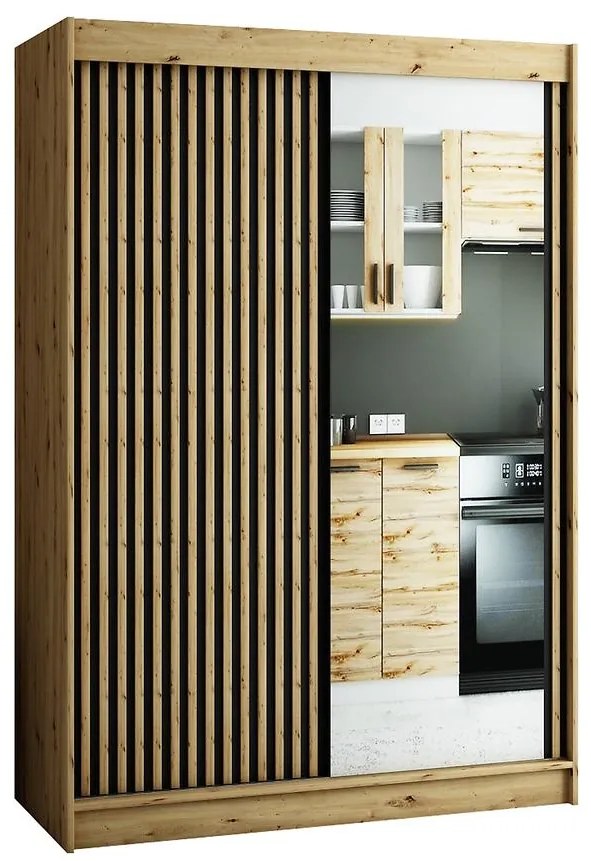 Skriňa Lamelo 2 150 Dub Artisan/čierna/Zrkadlo