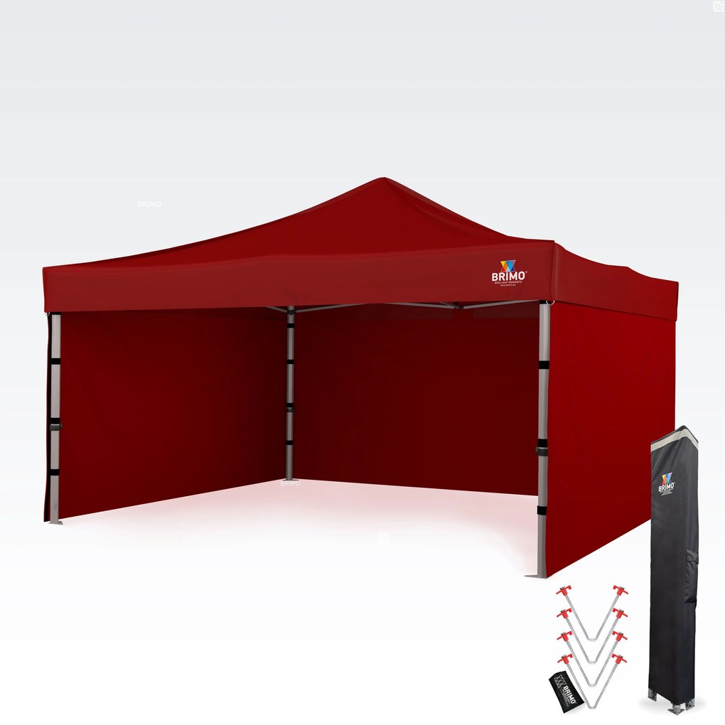 BRIMO Hliníkový promo stan 4x4 m ALU EXCLUSIVE – 3 steny, HEX 45 mm - s 3 stenami - Červená 16