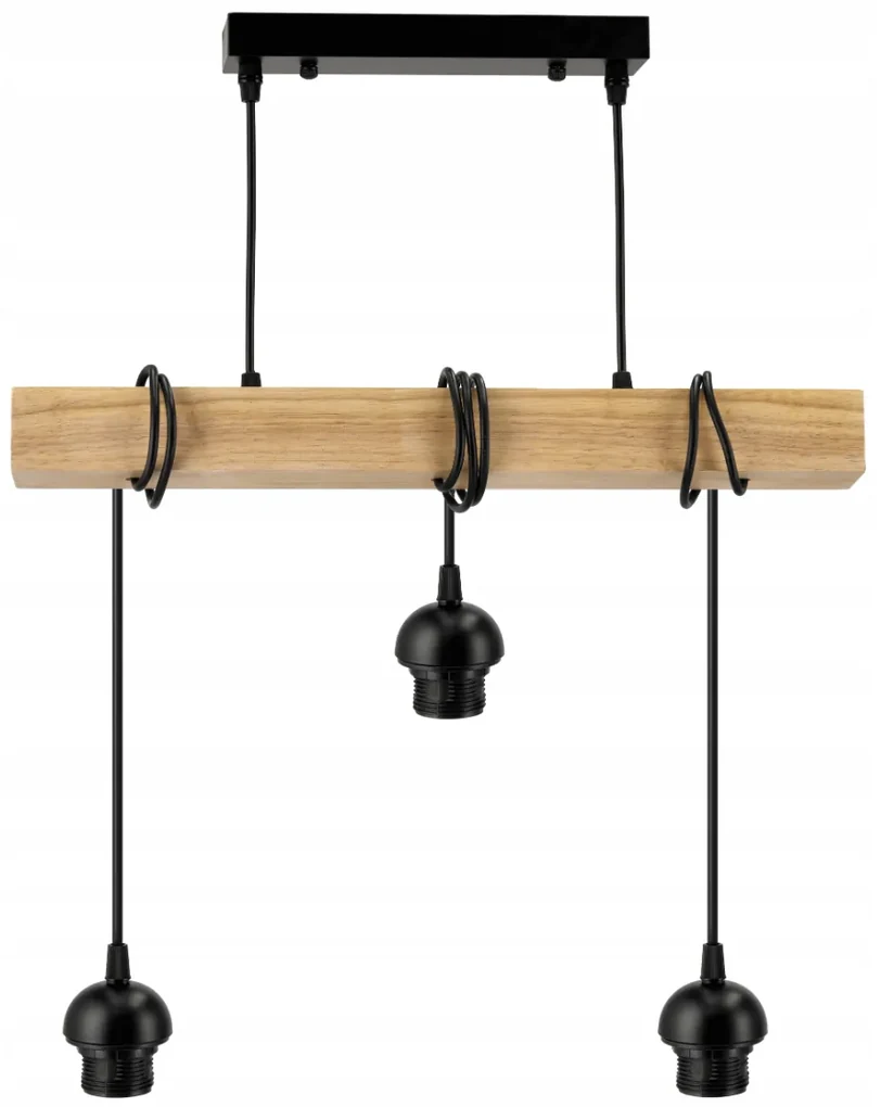 BERGE Závesné stropné svietidlo LED drevený trám 3xE27 loft sklenená guľa