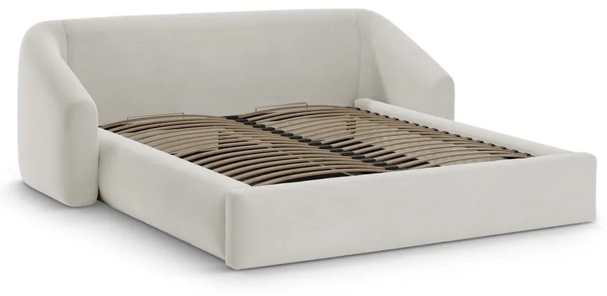 Béžová čalúnená dvojlôžková posteľ s úložným priestorom s roštom 140x200 cm Campi – Cosmopolitan Design