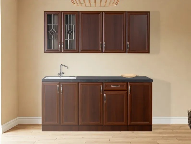 Kuchynská linka Sycilia 180, orech miláno/vulkanická čierna