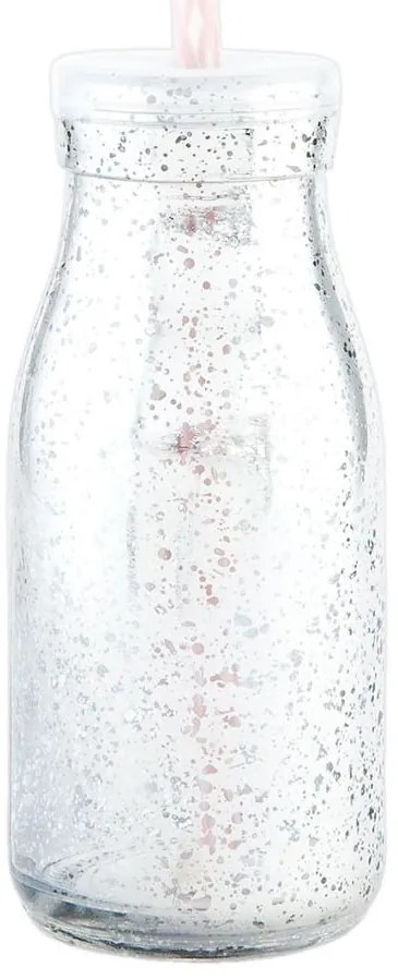 Strieborná sklenená fľaša na slamku bez slamky - Ø 6*14 cm / 0,2 L