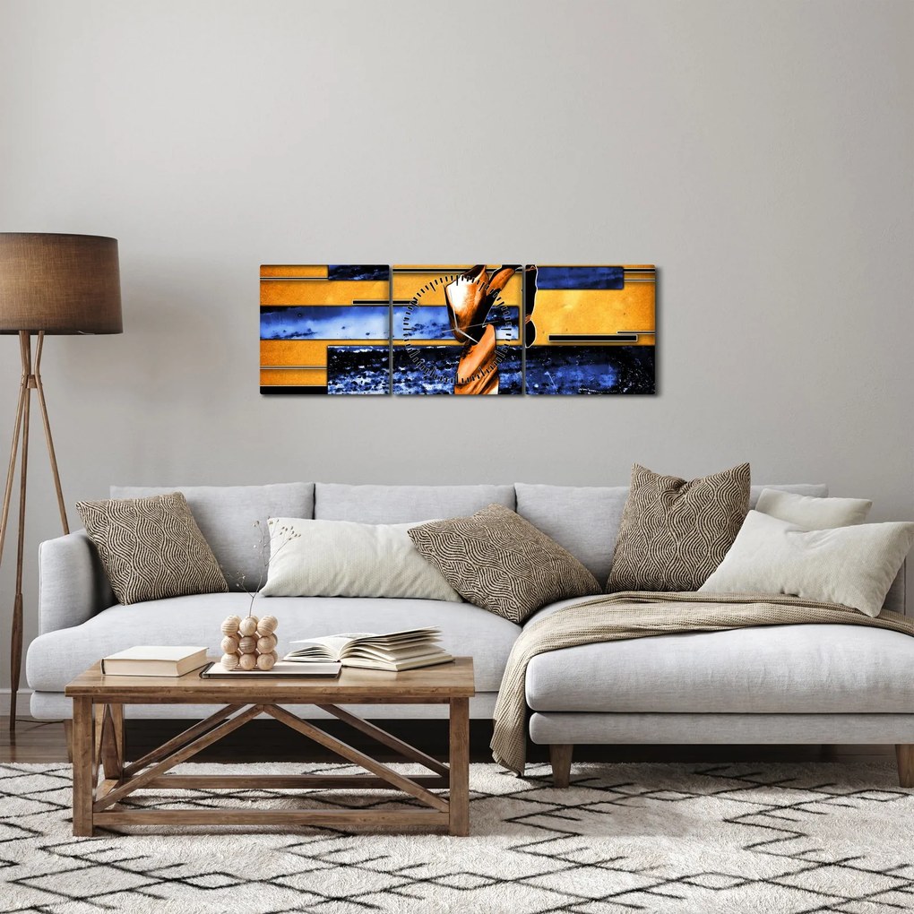 Obraz abstraktné maľby (s hodinami) (90x30 cm)