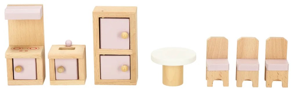 KIK Drevený nábytok do domčeka pre bábiky KIK, 22 ks