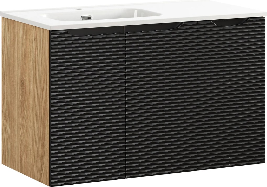 Comad Kúpeľňová skrinka s keramickým umývadlom Ocean Black 90 cm - čierna matná