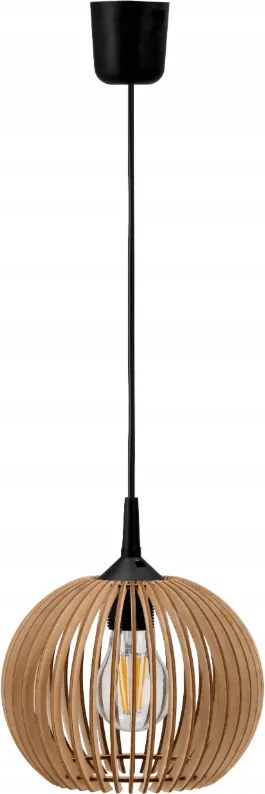 LED STROPNÁ ZÁVESNÁ LAMPA, DREVENÁ, 1xE27 + KLIP PRE JEDNODUCHÚ MONTÁŽ