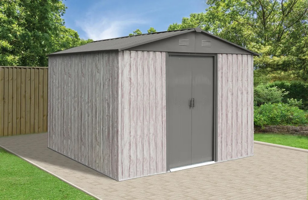 Záhradný domček BestBerg ZDB-7SD / 7,2 m² / 301 x 238 x 214 cm / biele drevo / sivá