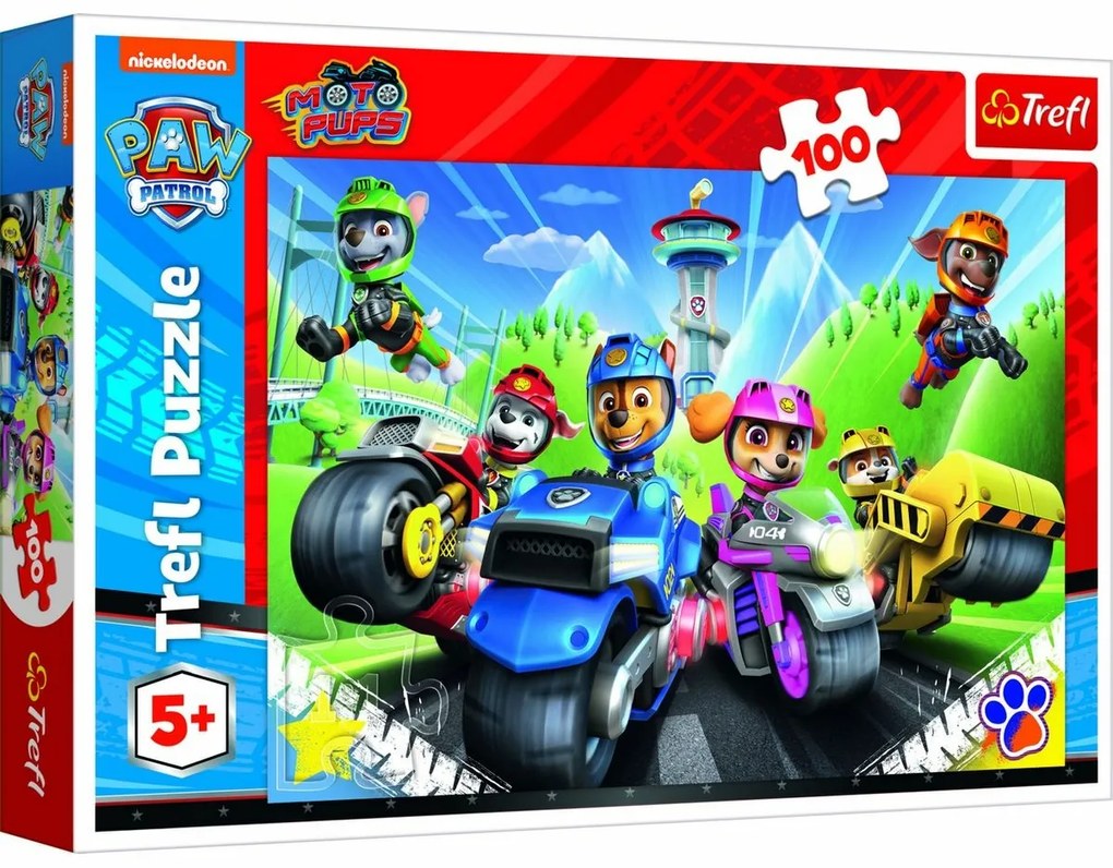 Puzzle Labková patrola na motorkách Paw patrol 100 dielikov, 41x27,5 cm, v krabici 29x19x4 cm