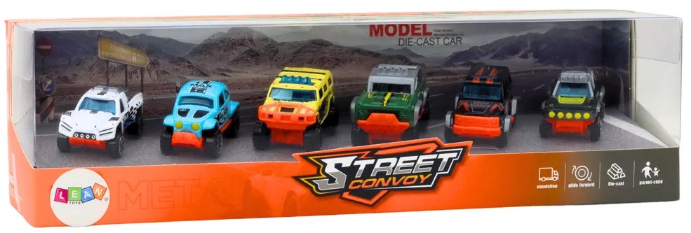 LEAN TOYS Sada kovových terénnych áut 1:64 - 6 kusov