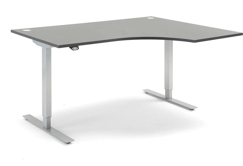Výškovo nastaviteľný stôl Flexus, rohový, 1600x1200 mm, šedá