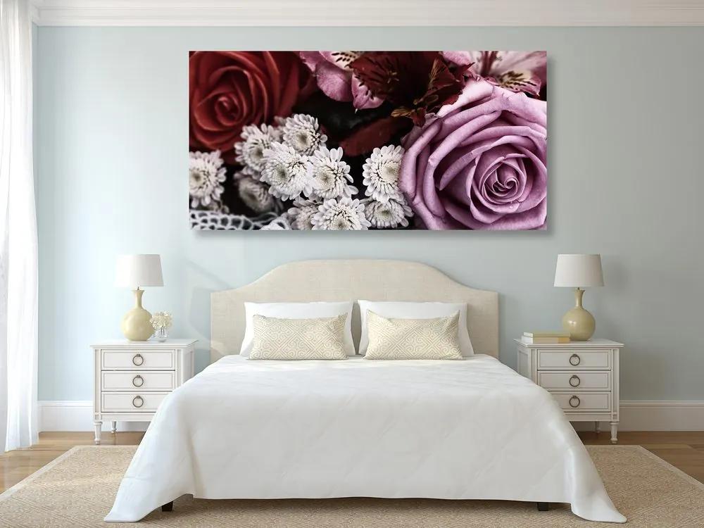 Obraz kytica ruží v retro štýle Varianta: 100x50