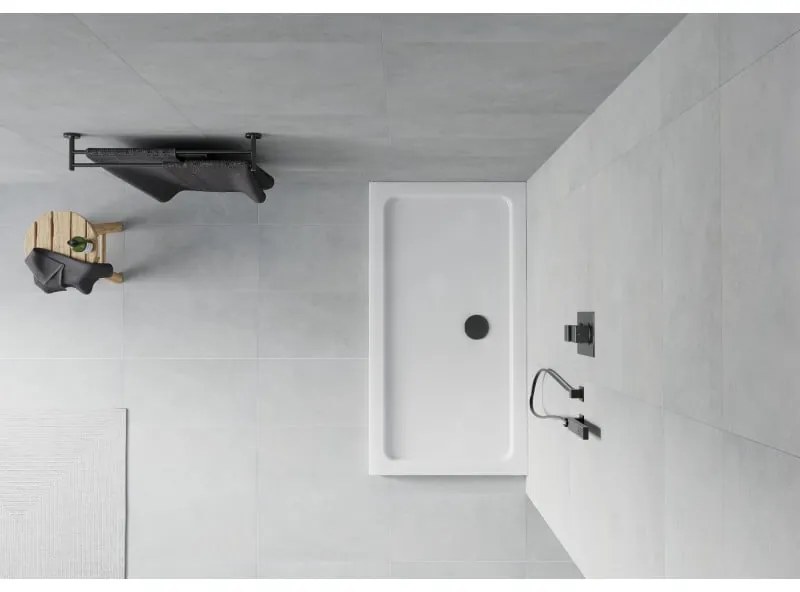 Mexen SLIM - Obdĺžniková sprchová vanička 130x70x5cm + čierny sifón, biela, 40107013B