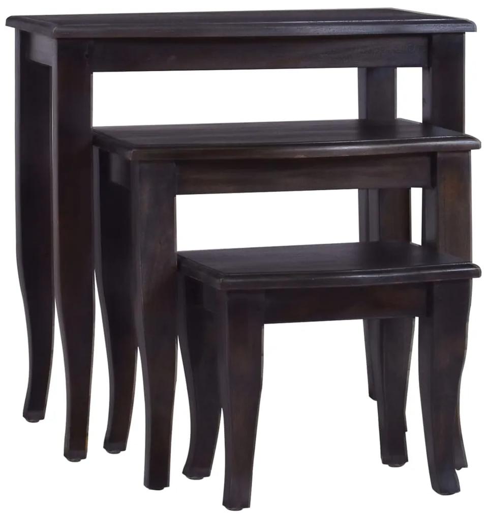 vidaXL Bočné stolíky 3 ks svetlá čierna káva masívne mahagónové drevo