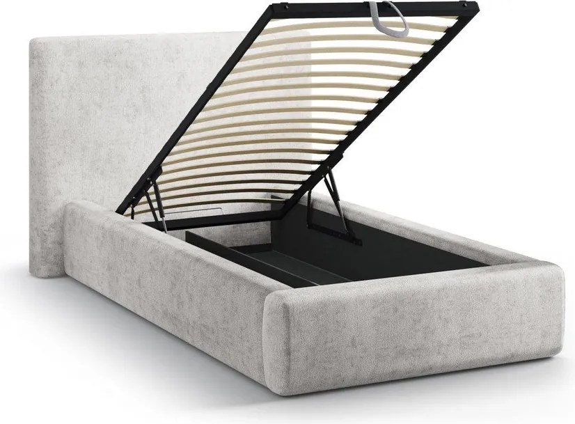 Svetlosivá čalúnená jednolôžková posteľ s úložným priestorom s roštom 90x200 cm Amy – Micadoni