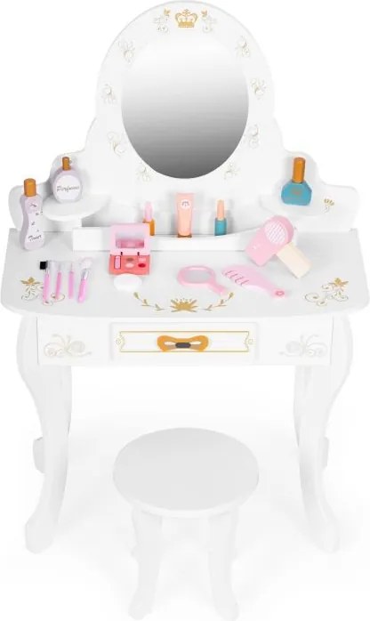 Veľký drevený detský toaletný stolík so zrkadlom pre dievčatá