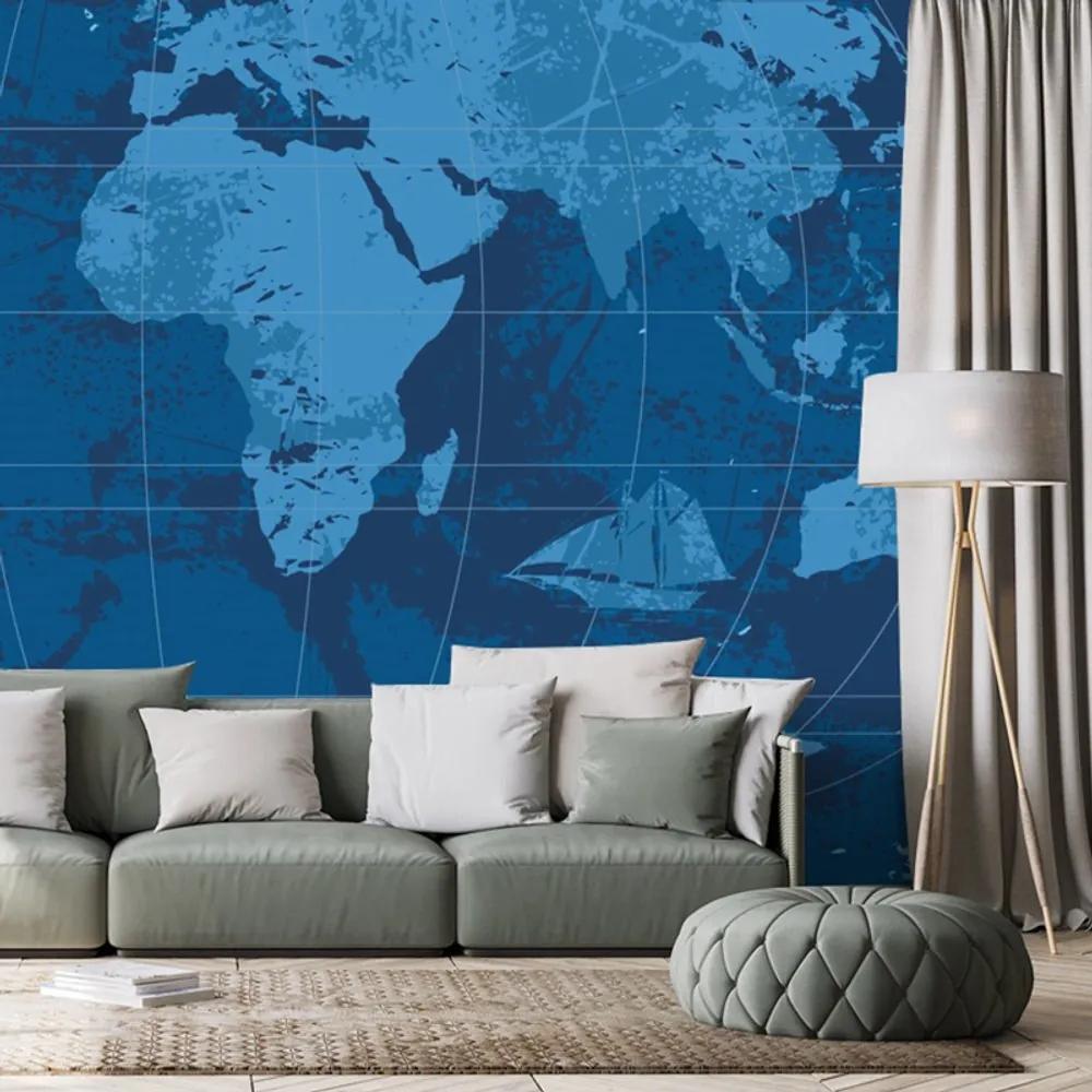 Samolepiaca tapeta rustikálna mapa sveta v modrej farbe - 300x200