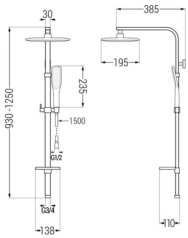 Mexen sprchový stĺp Q49 s hornou a ručnou sprchou hlavicou, čierny / zlatý - 798494995-75