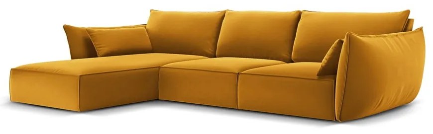 Zamatová rohová pohovka v horčicovej farbe (ľavý roh/s leňoškou) Vanda – Mazzini Sofas