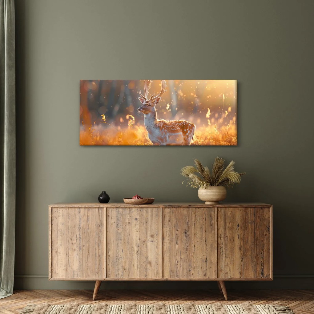Obraz - Jeleň v poli (120x50 cm)