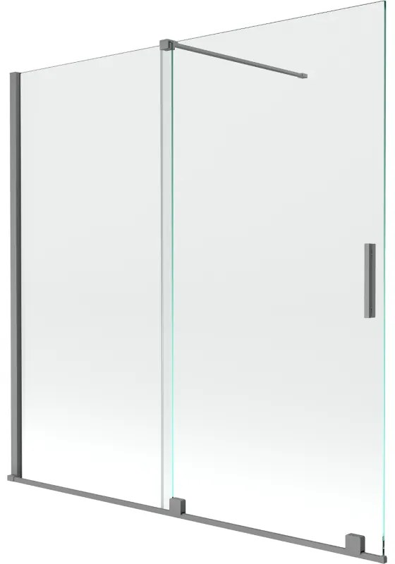 Mexen Velar, 2-krídlová posuvná vaňová zástena 160 x 150 cm, 8mm číre sklo, brúsený grafit, 896-160-000-01-95
