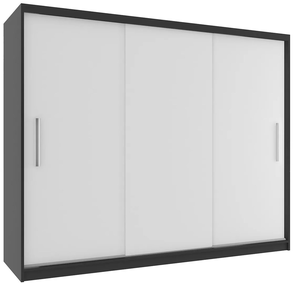 Šatníková skriňa 232 cm Belini čierny mat / biely mat s posuvnými dverami SI SZP4/2/1B/3W/0/AL