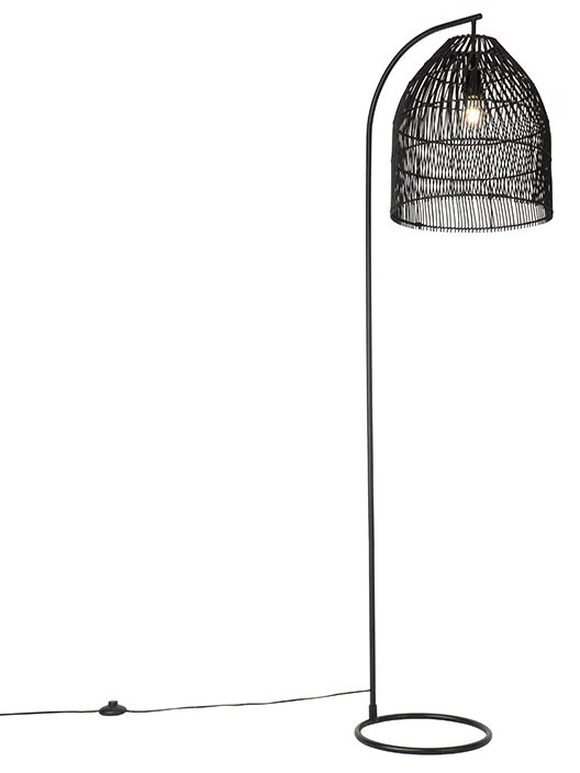 Rustikálna stojaca lampa čierna s ratanom - Sam