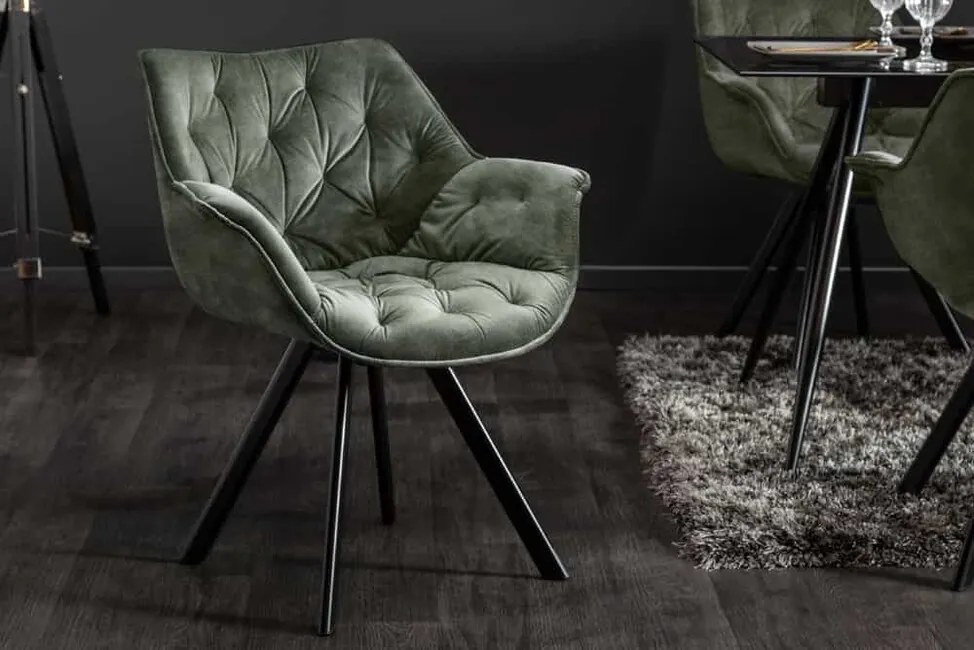 Otočná jedálenská stolička Miramar Luxury zamat zelená