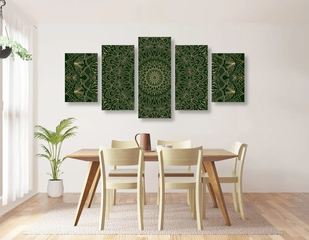 5-dielny obraz detailná ozdobná Mandala v zelenej farbe Varianta: 100x50