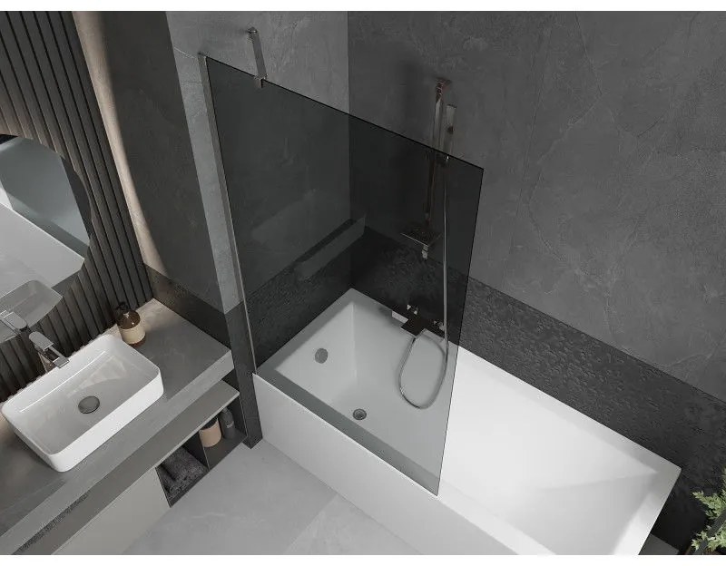 Mexen Next, vaňová zástena 1-krídlová 100 x 150 cm, fixné krídlo, 6 mm šedé sklo, chrómový profil, 895-100-000-00-40-01