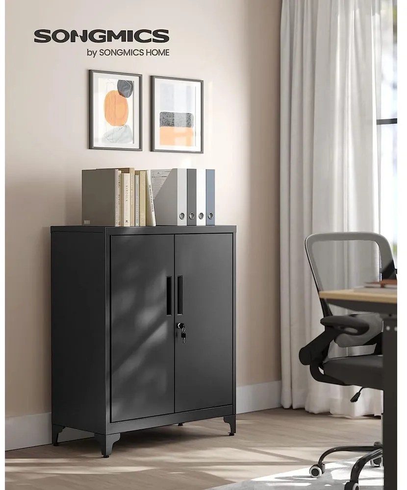 SONGMICS Oceľová kartotéka s 2 uzamykateľnými dvierkami – OMC013 Farba: čierna